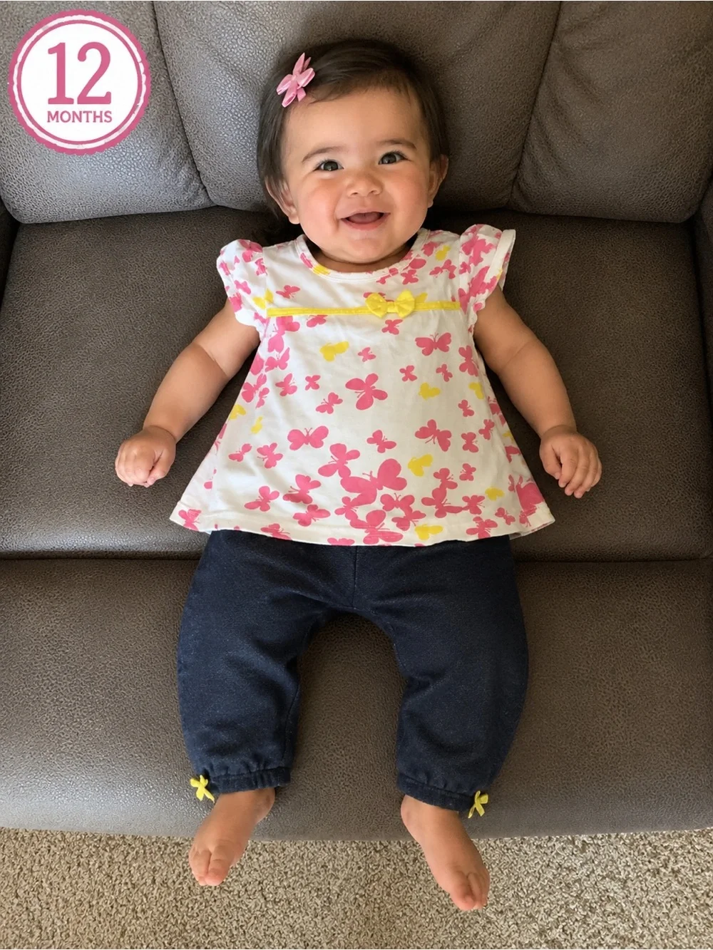 Bundle Sale- 4 Baby Girls Pink Floral & Stripe Outfit Bundle - Size 12 Months